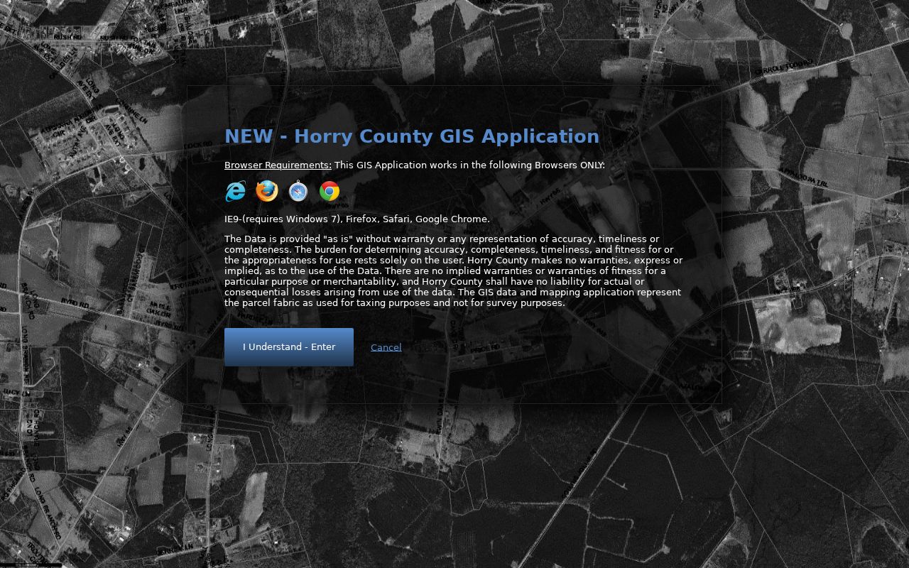 Socastee street directory research on the Horry County GIS entry screen