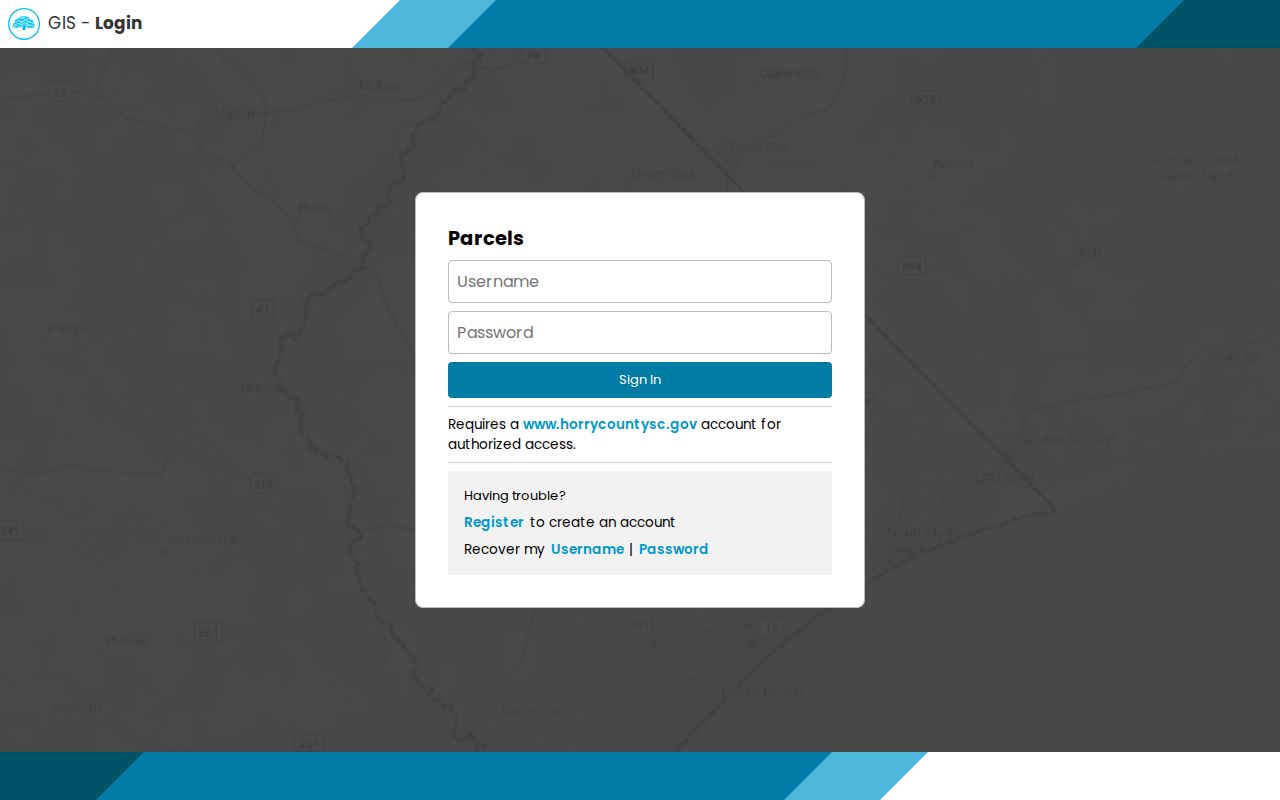 Socastee neighbors lookup at the Horry County parcel login screen