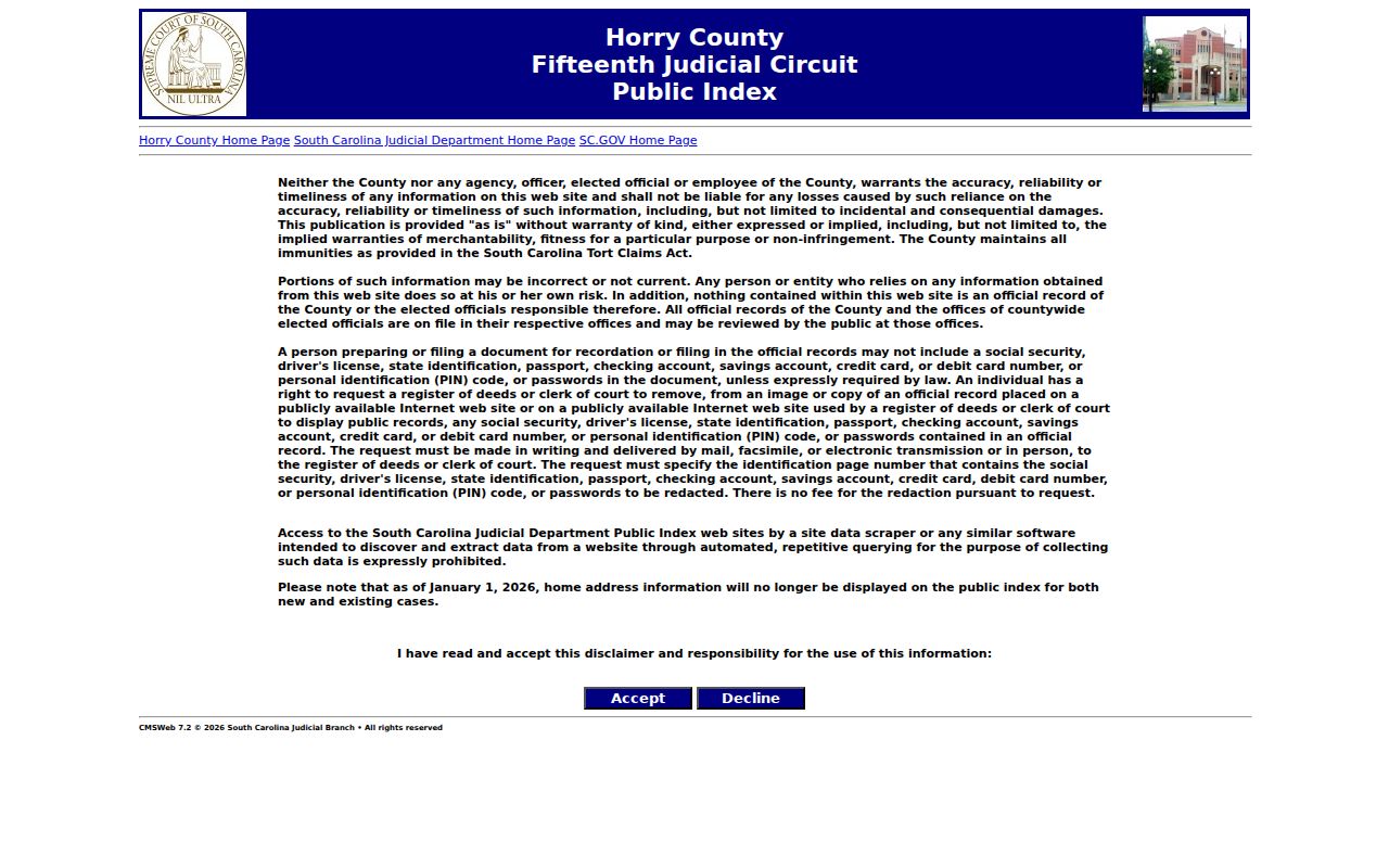 Socastee resident record search through the Horry County Public Index