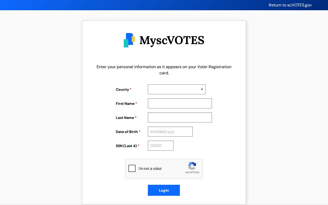 Socastee resident record search limits on the MySCVotes self-service form