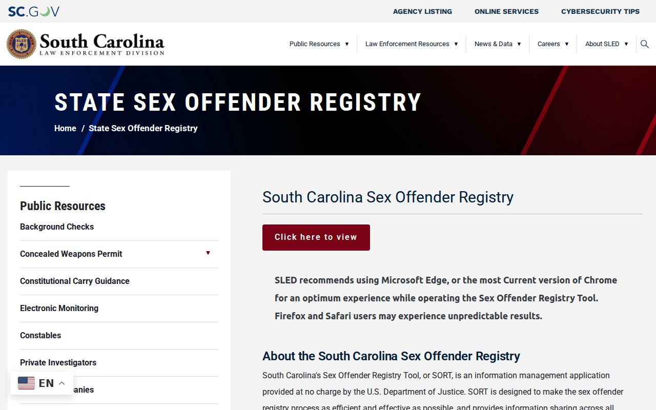 Socastee residents directory reference to the South Carolina offender registry search page